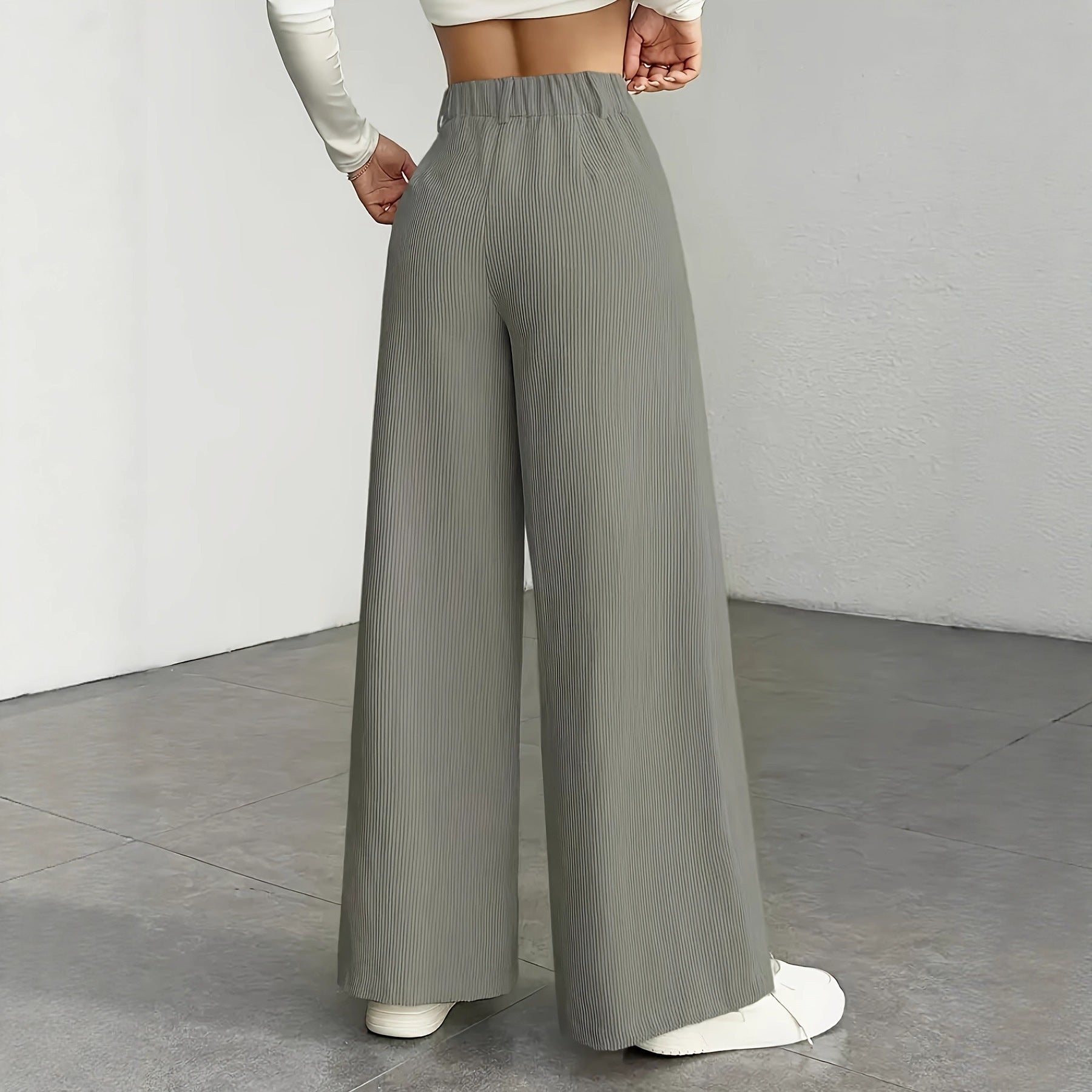High Waist Wide Leg Pants With Vertical Stripes Straight Mopping Pants Commuter's All-matching
