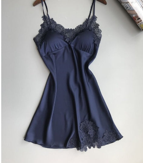 Women's sexy strappy ice silk nightdress