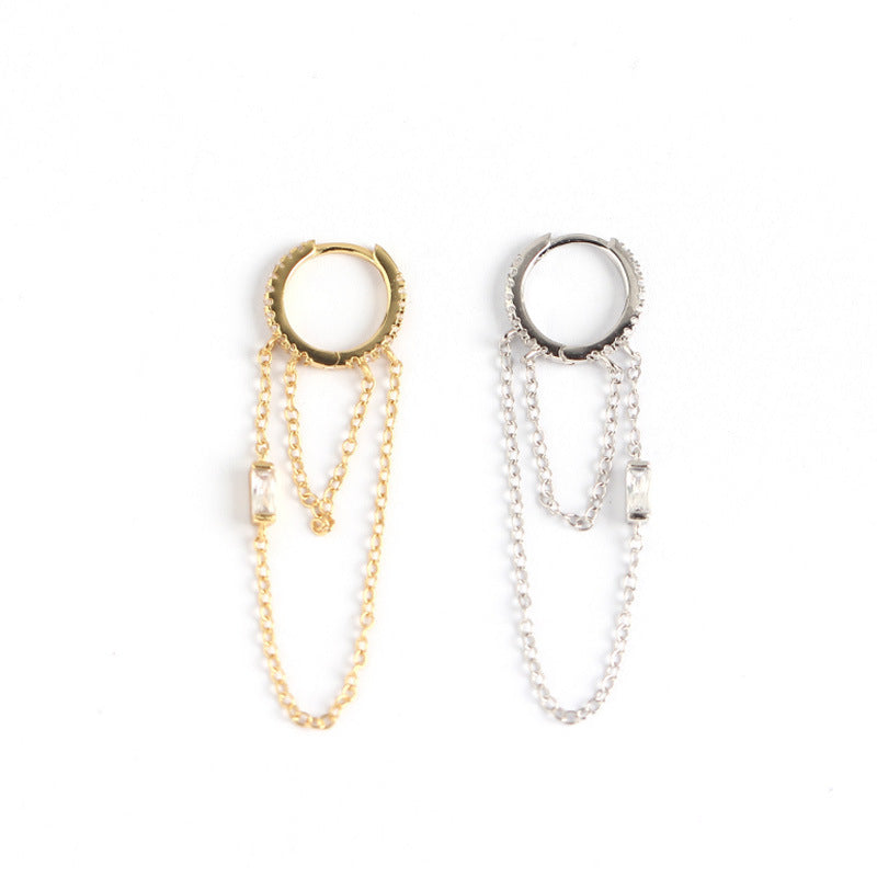 INS Style Chain Tassel Long Paragraph Ear Ring Wild Women Girl Silver Ear Jewelry