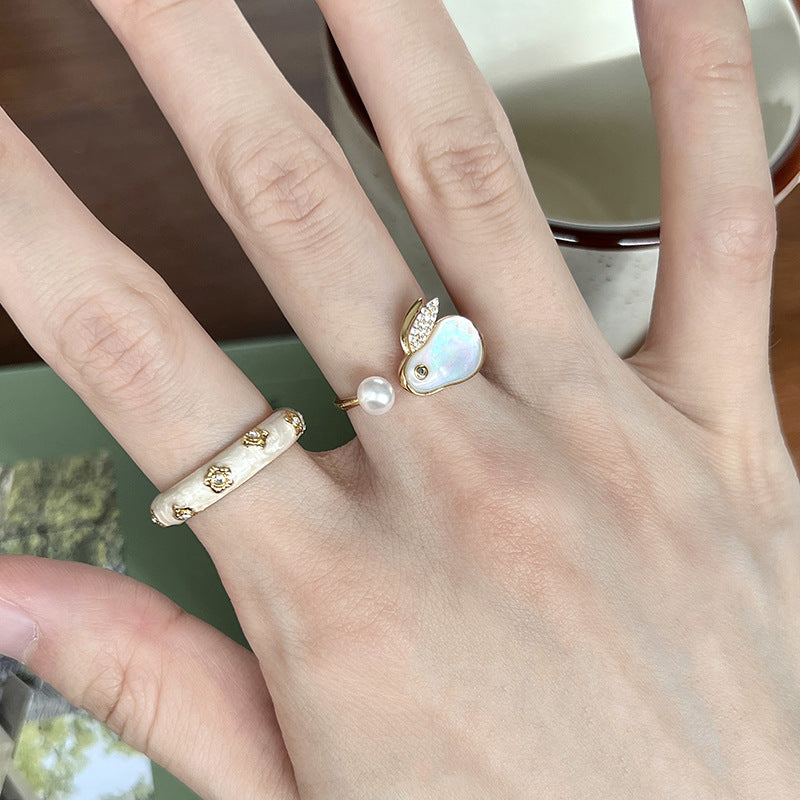 French Simplicity Style Cute Rabbit Pearl Ring For Women
