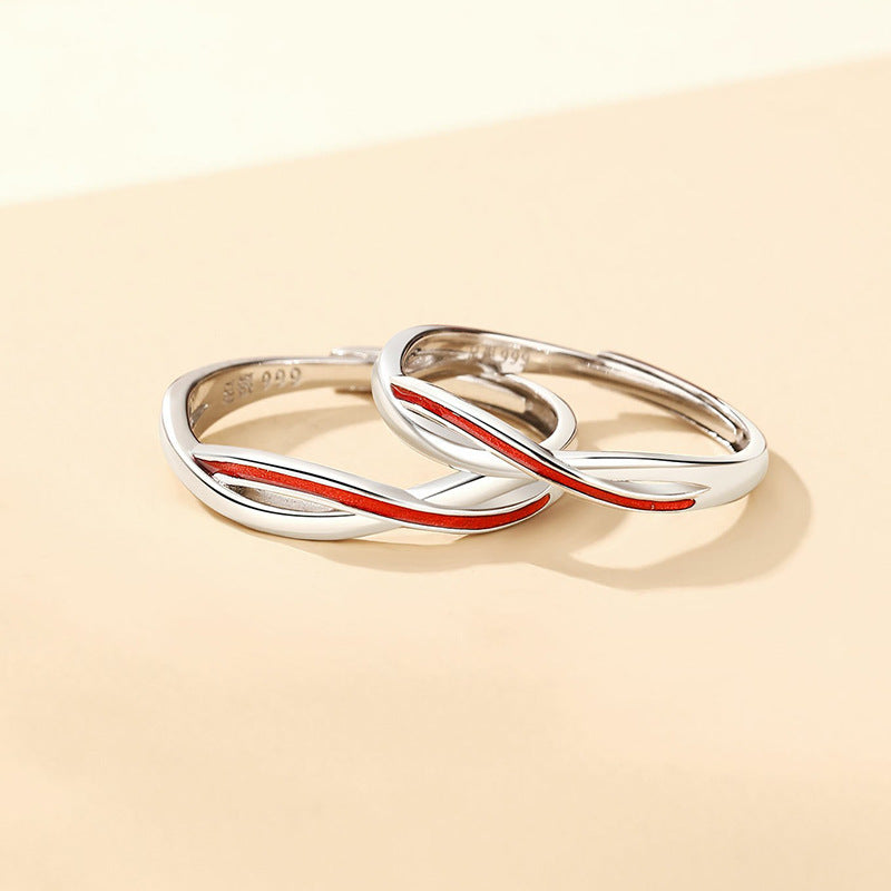 Moon Old Red Line Mobius Couple Ring