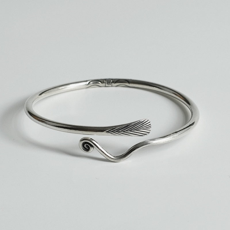 925 Sterling Silver Peacock Feather Mountain Bracelet Retro Old Pattern Fashion Cold Wind