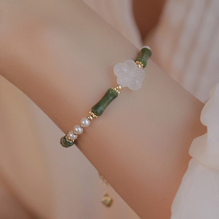 New Chinese Style Olivine Bamboo Joint Shell Pearls Bracelet For Women