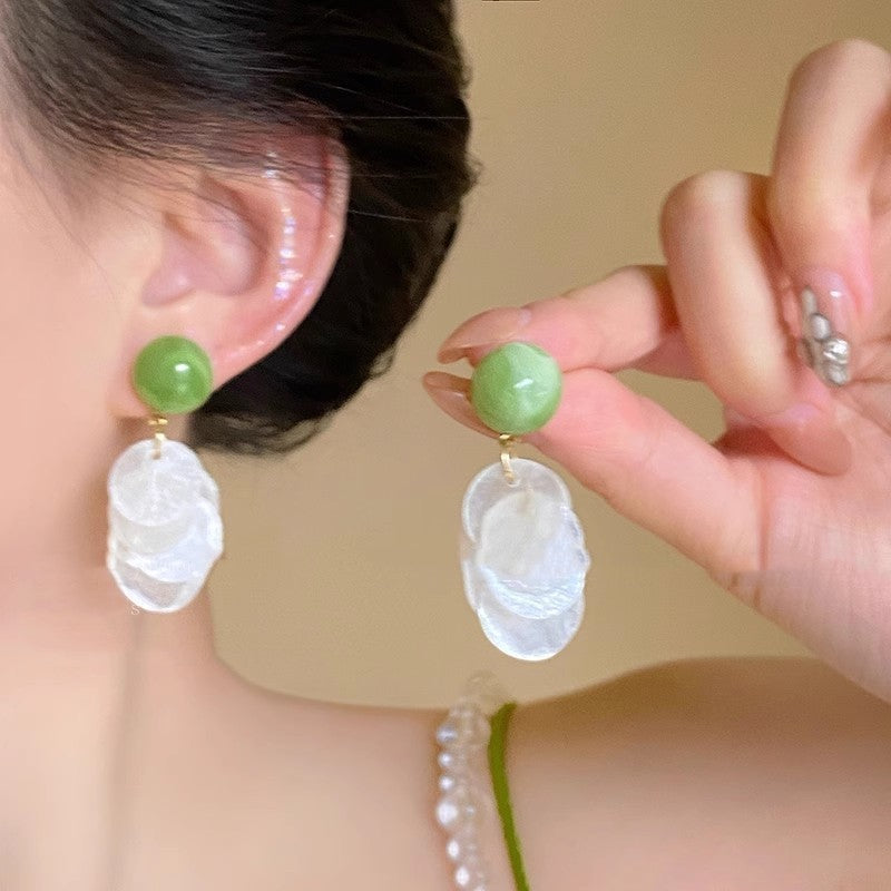 Mori Style Green Vacation Style Shell Earrings For Women