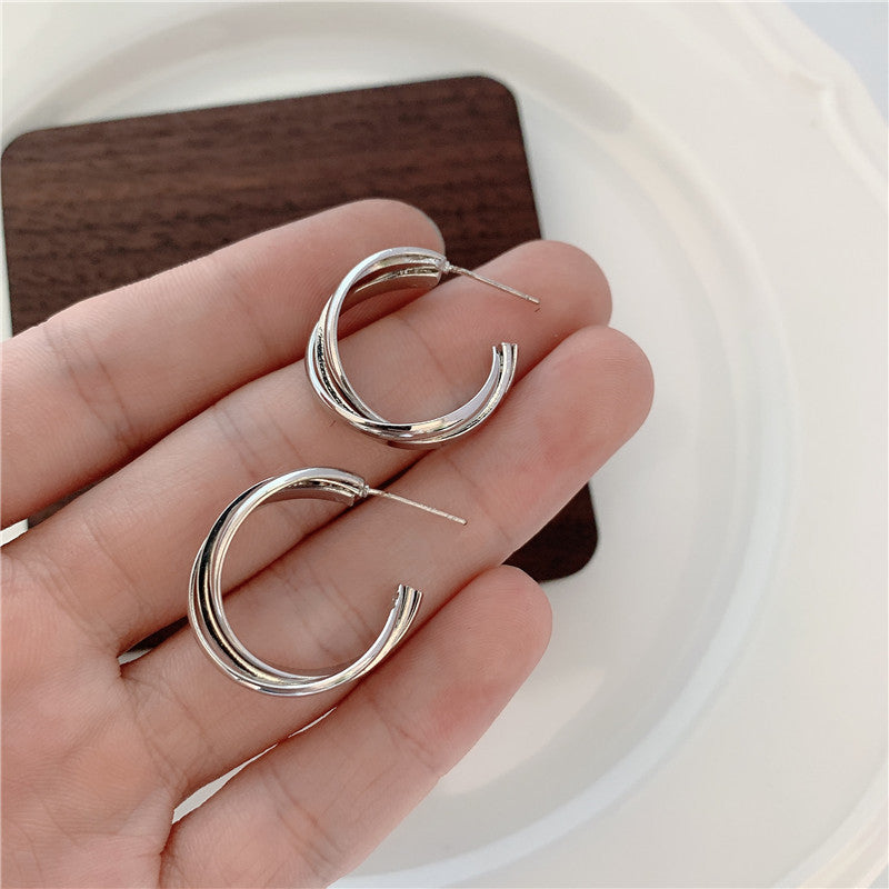 Trendy Sterling Silver Needle Stud Earrings For Women Korean Style Popular