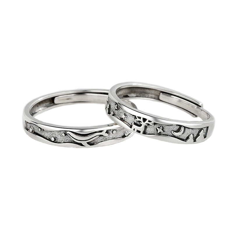 Couple Ring Vintage Old Thai Silver Men's And Women's Pair Ring