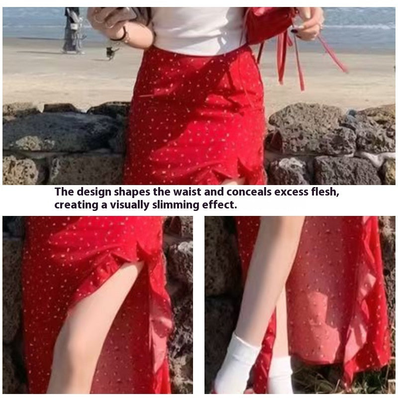 Girl Floral Sheath High Slit Long Skirt