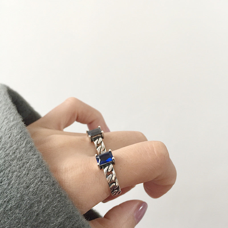 Fashion Temperament Black Agate Square Diamond Antique Old Personality Ring