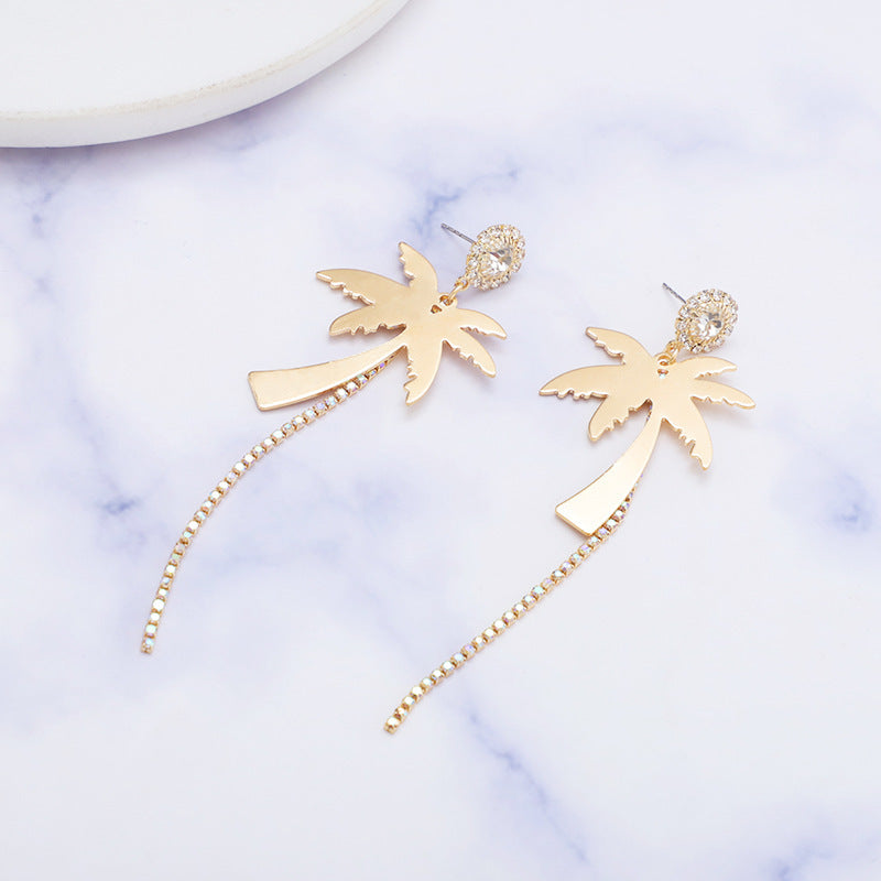 French Style AB Diamond Tassel Exaggerated Earrings For Women