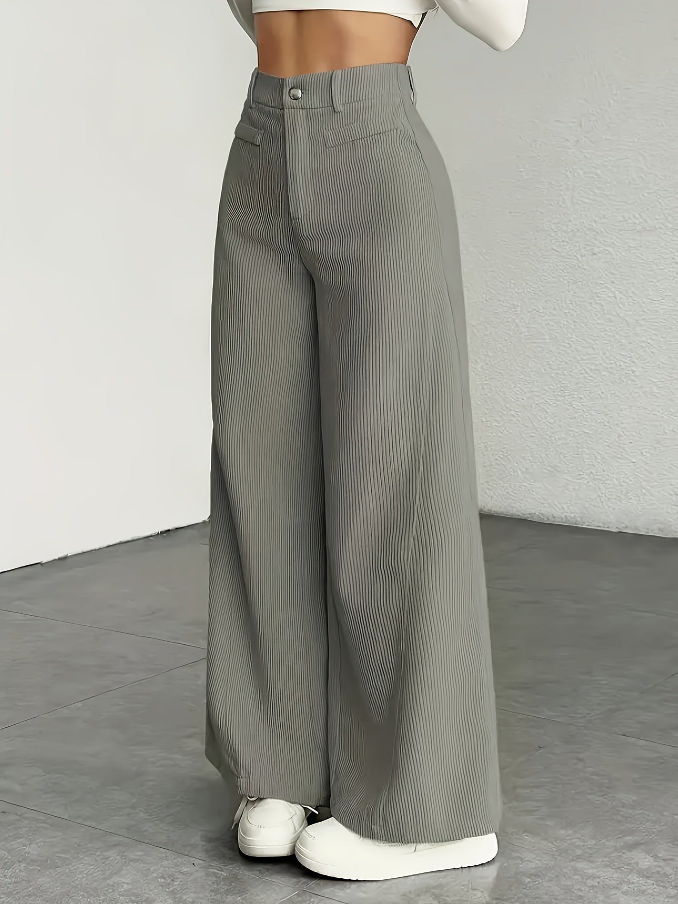 High Waist Wide Leg Pants With Vertical Stripes Straight Mopping Pants Commuter's All-matching