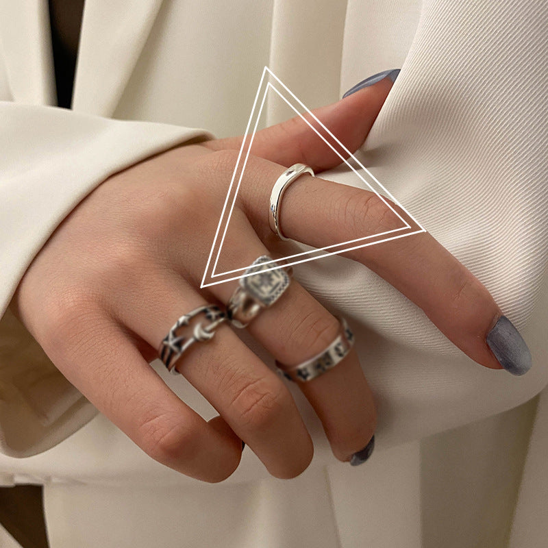 Frigid Wind Star Moon Retro Old Ring Women