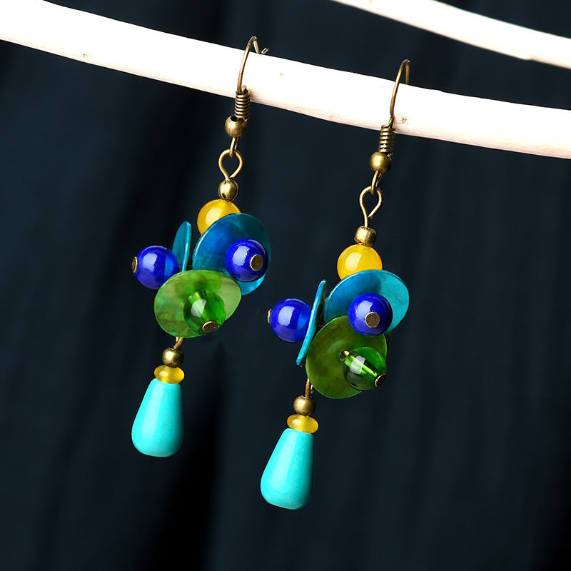 Ethnic Style Earrings Color Shell Piece Temperament Ancient Style