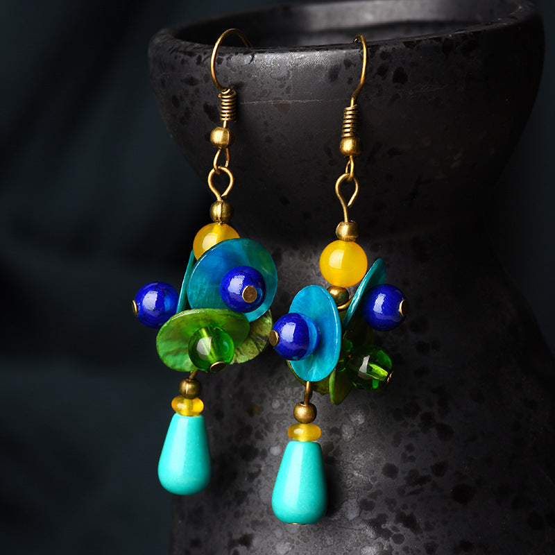 Ethnic Style Earrings Color Shell Piece Temperament Ancient Style