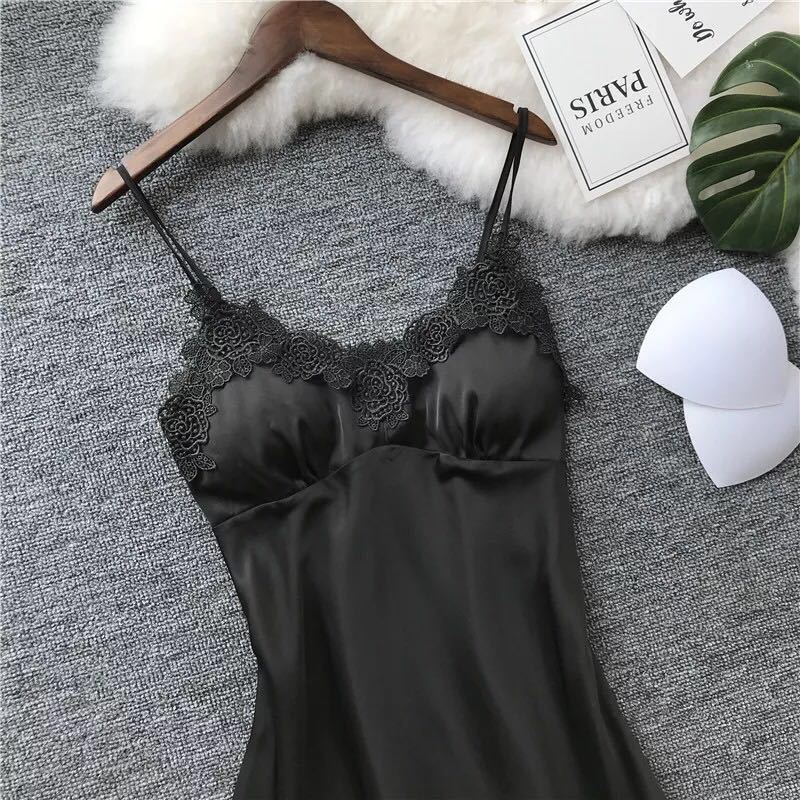 Women's sexy strappy ice silk nightdress