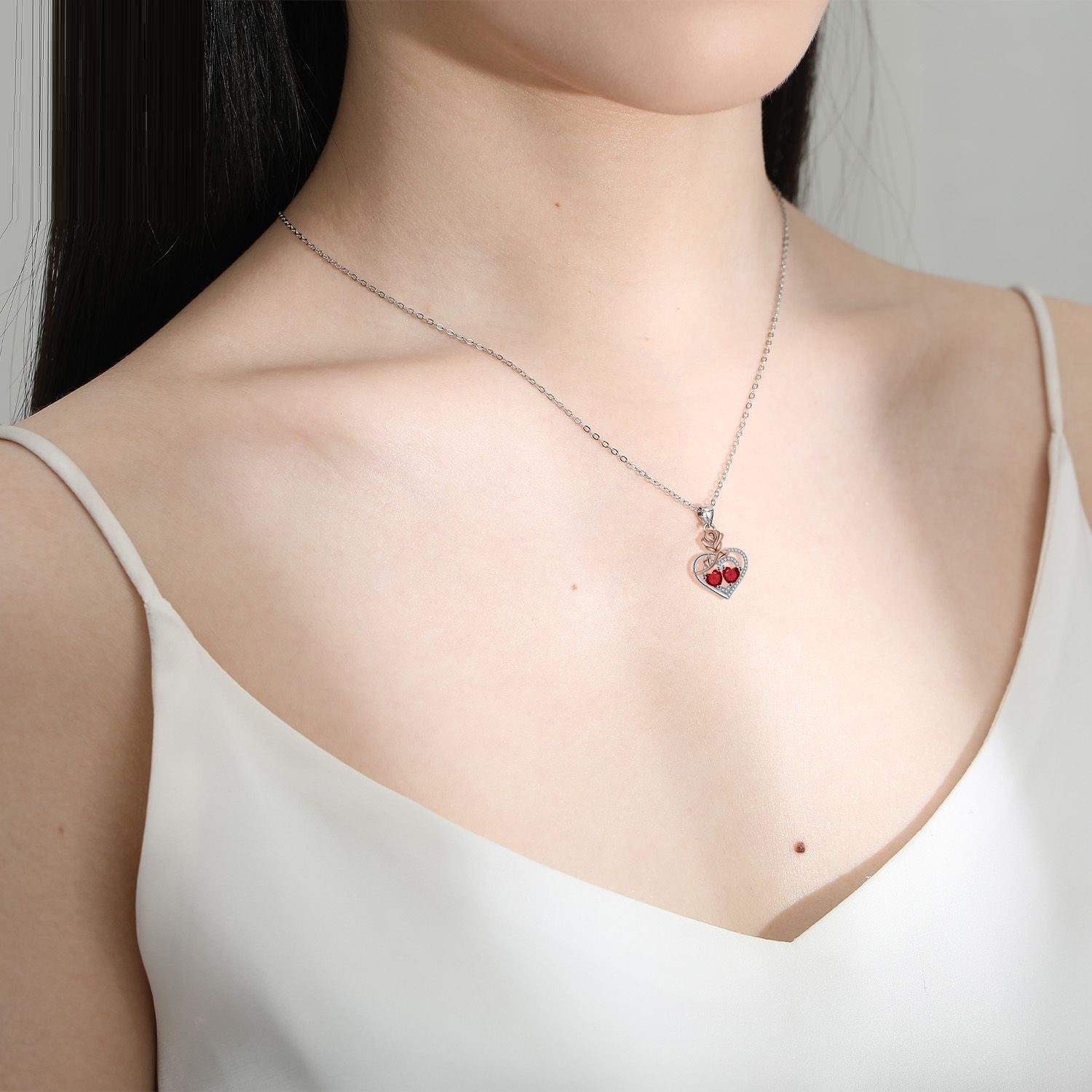 European And American Style Jewelry Rose Red Heart Fashion Elegant Necklace For Women