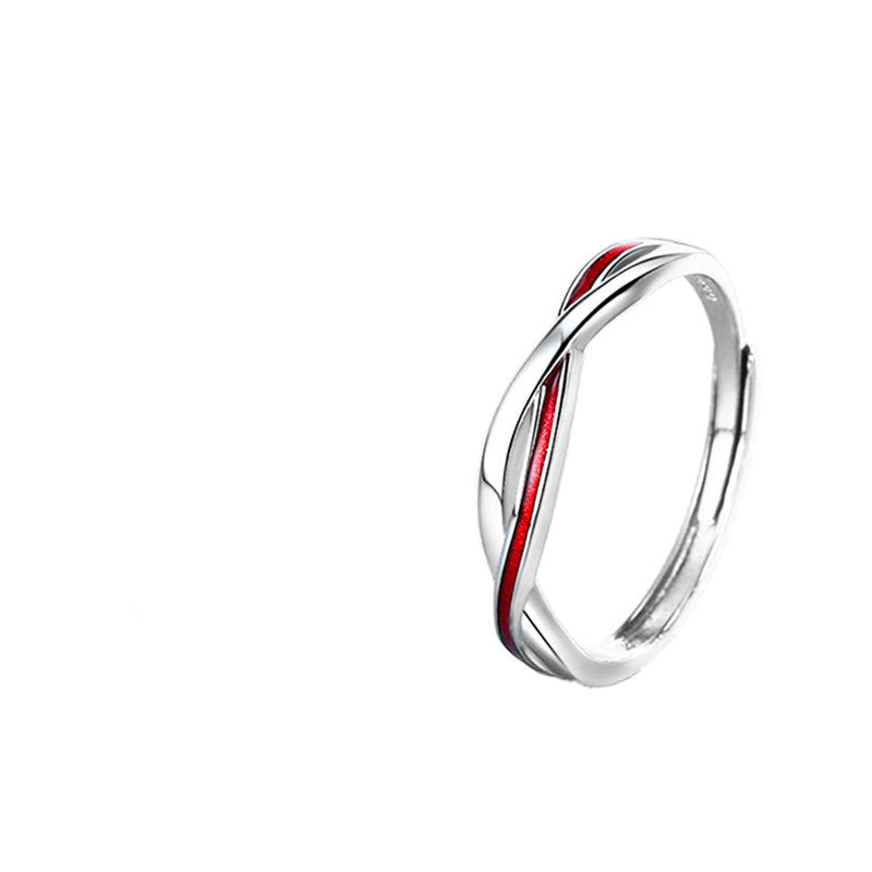 Moon Old Red Line Mobius Couple Ring