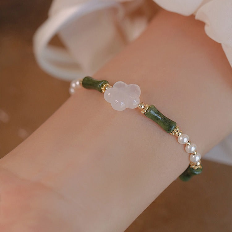 New Chinese Style Olivine Bamboo Joint Shell Pearls Bracelet For Women