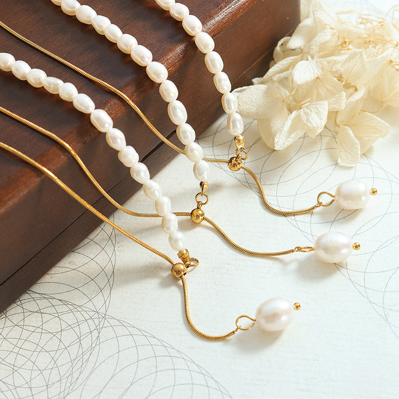 New French Style Freshwater Pearl Adjustable Tassel Pendant Necklace For Women