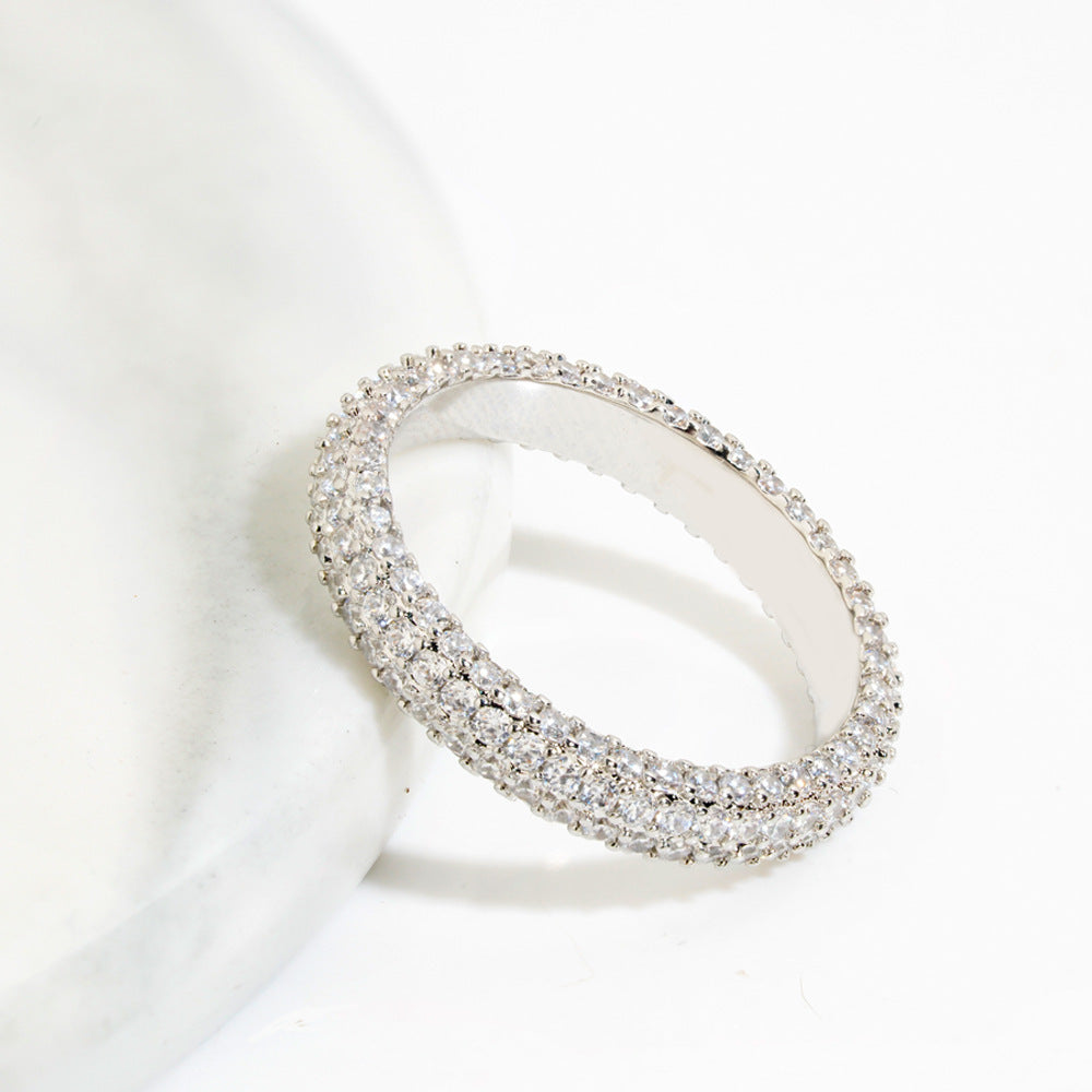 Ins Style Silver Jewelry Full Diamond Single Row Ring Women