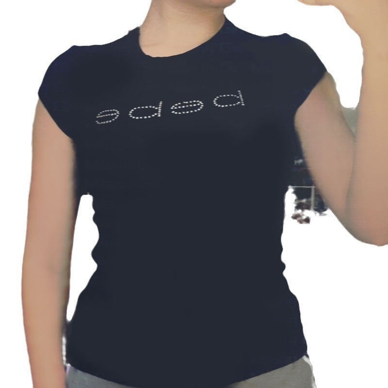 Letter Rhinestone Slim Fit Midriff-baring Top