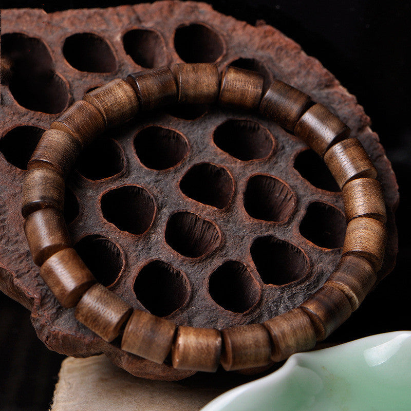 Agarwood Barrel Bead Bracelet Wooden Bracelet Men And Women Black Oil Old Material