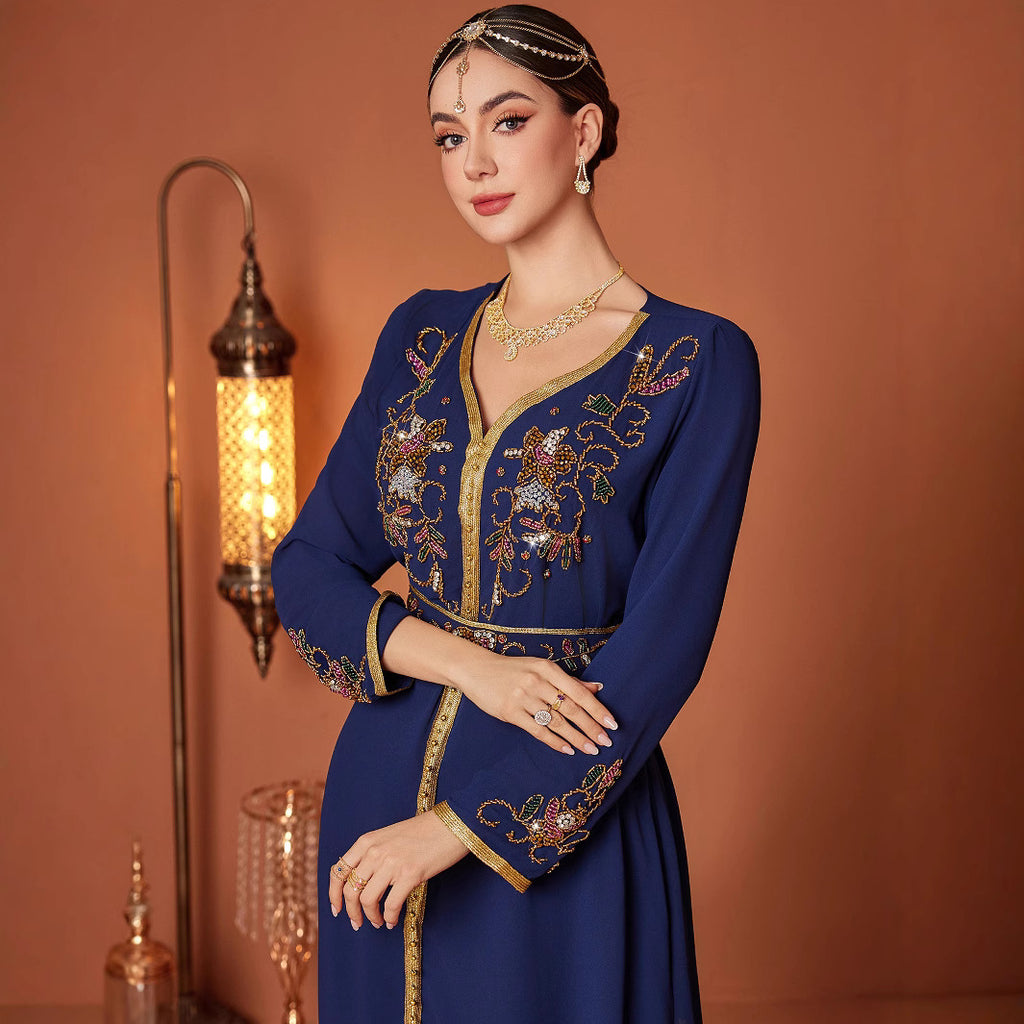 Middle East Saudi Arabia DUBAI Turkish Clothing Blue Dress