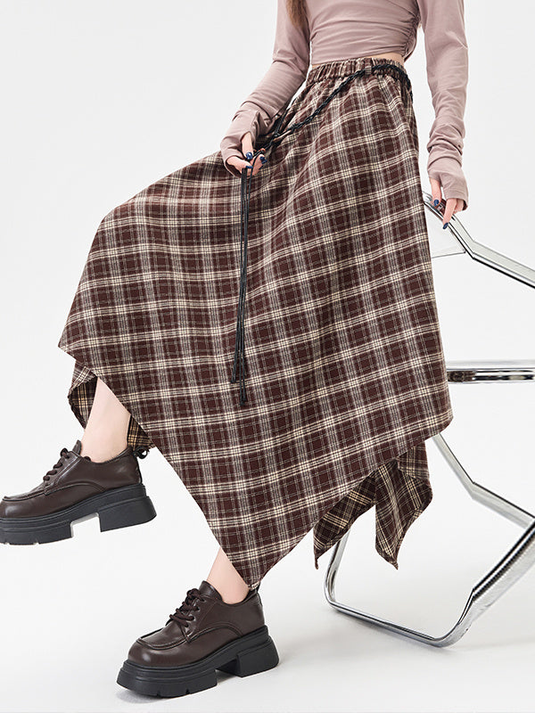 Irregular Plaid Skirt Women's Retro Plaid