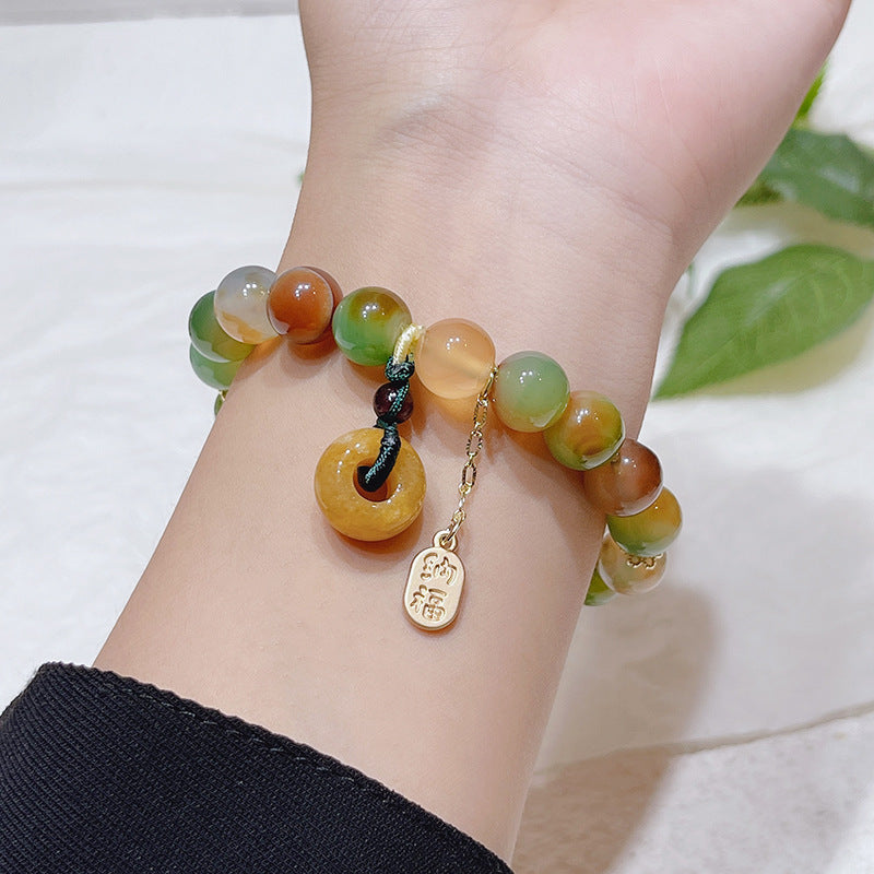 Peacock Agate Old Mine Topaz Safeness Ring Lutong Agate Bracelet