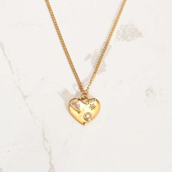 Retro Style Fashionable All-match Peach Heart Stud Earring Necklace For Women
