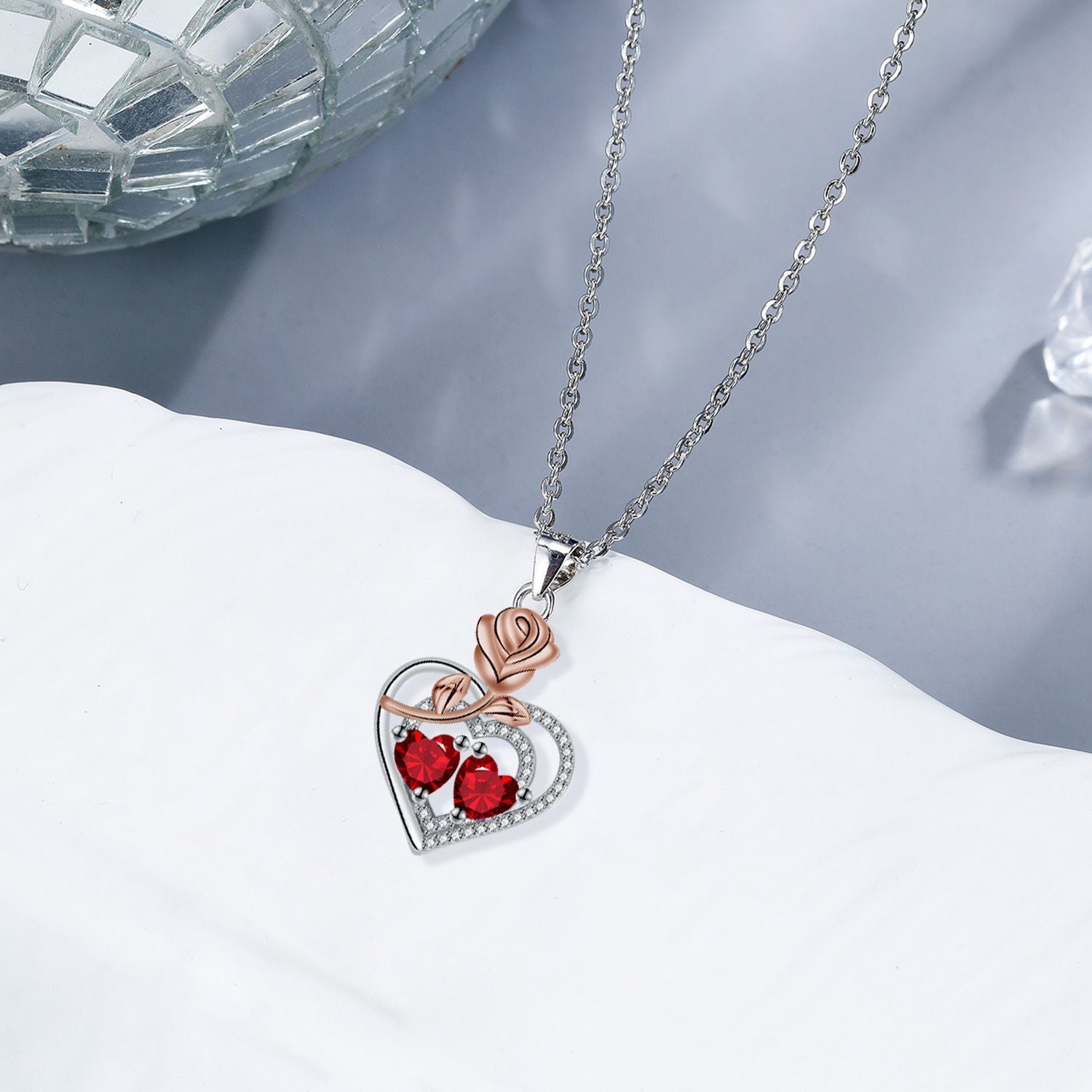 European And American Style Jewelry Rose Red Heart Fashion Elegant Necklace For Women