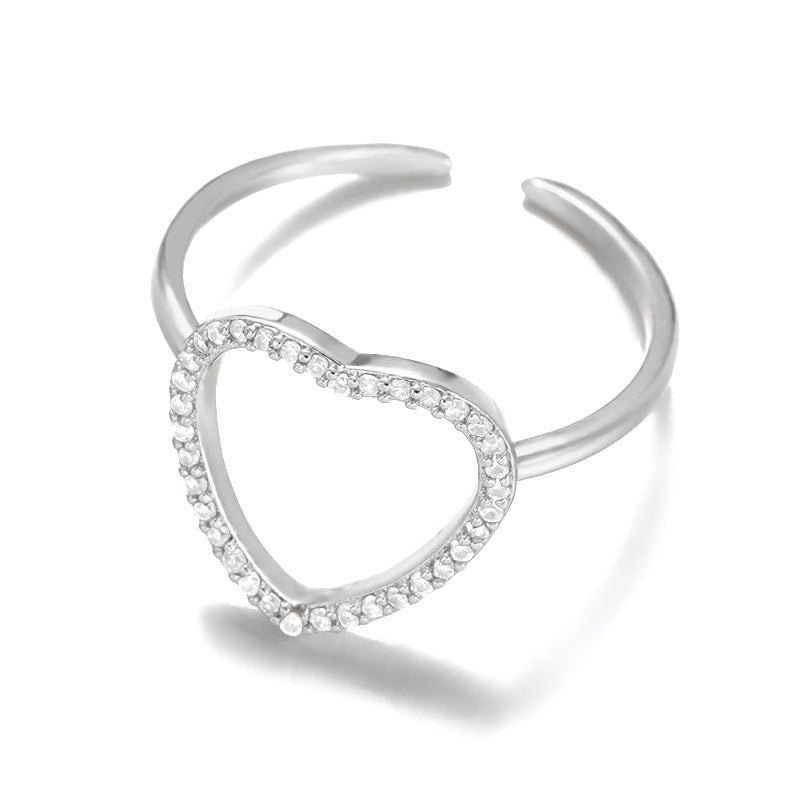 Ins Style Simple Heart-shaped Zircon Ring Women