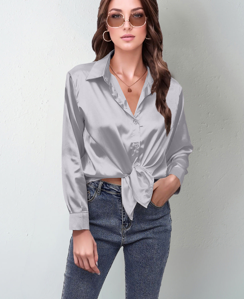 Women's Silk-like Long-sleeved Shirt Top