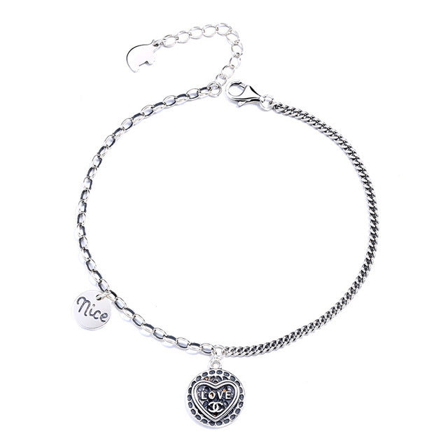 Letter Love Thai Silver Ring Ins Cold Wind Made Old Bracelet