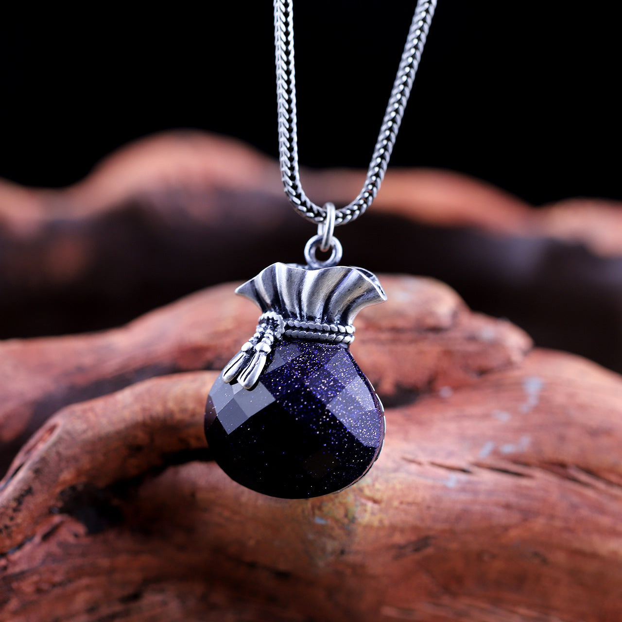 Silver Accessories Necklace Matte Craft Section Blue San Women's Money Bag Pendant