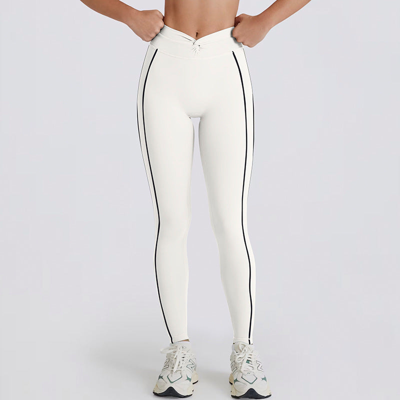 Peach Hip Color Matching Belly Contracting And Close-fitting Yoga Pants Women