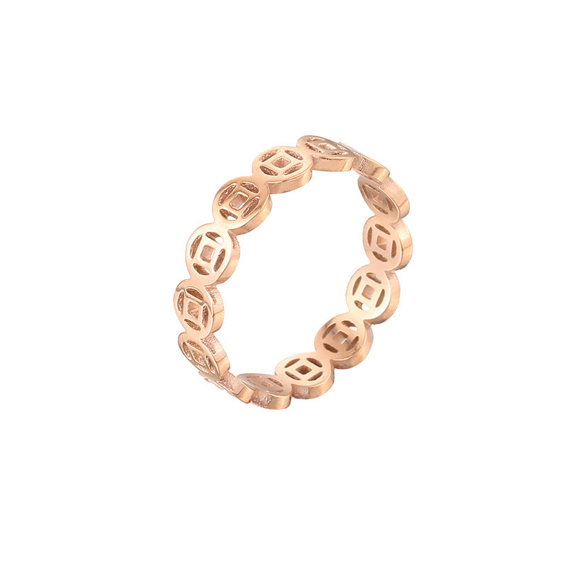 Hollow Out Money Seeking Copper Coin Ring For Women