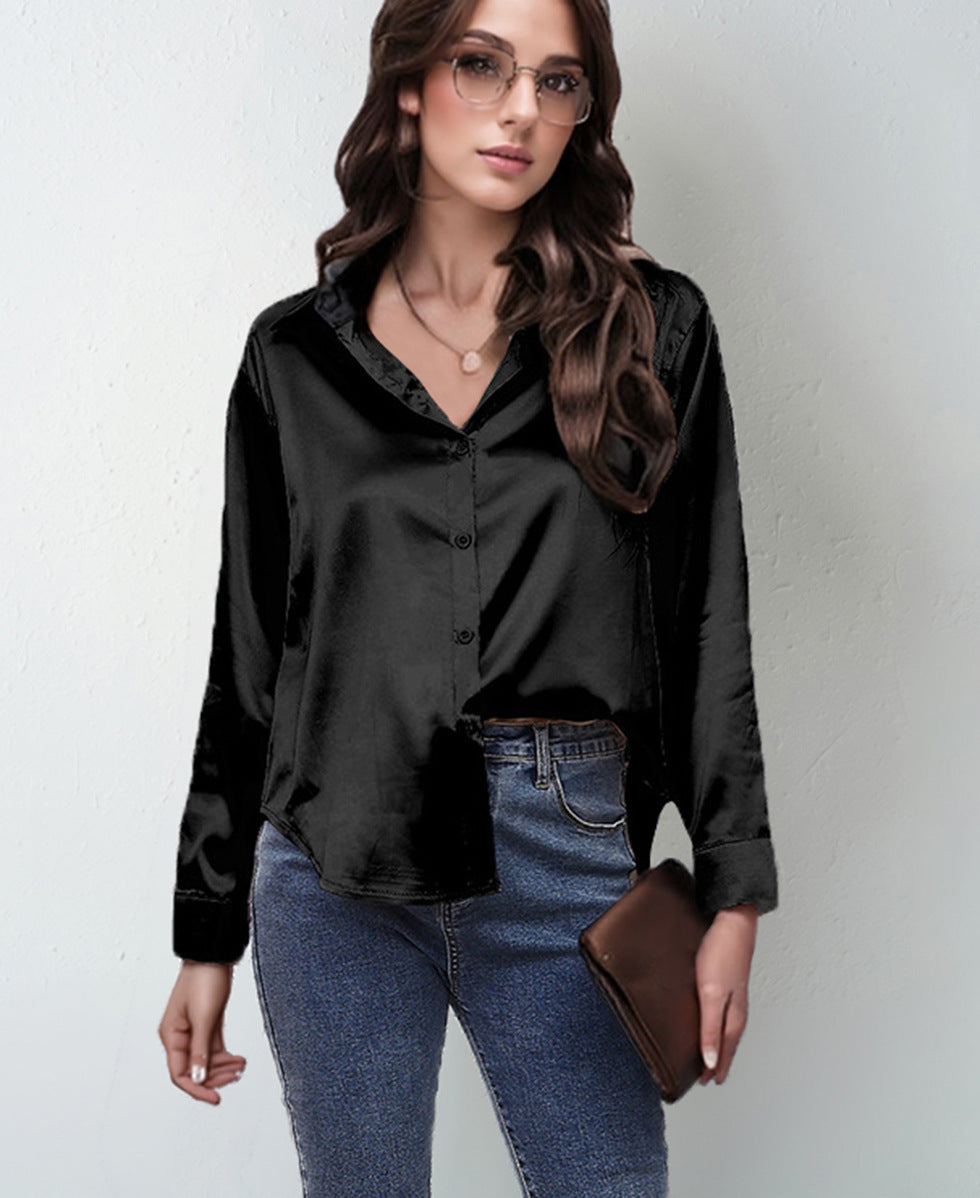Women's Silk-like Long-sleeved Shirt Top