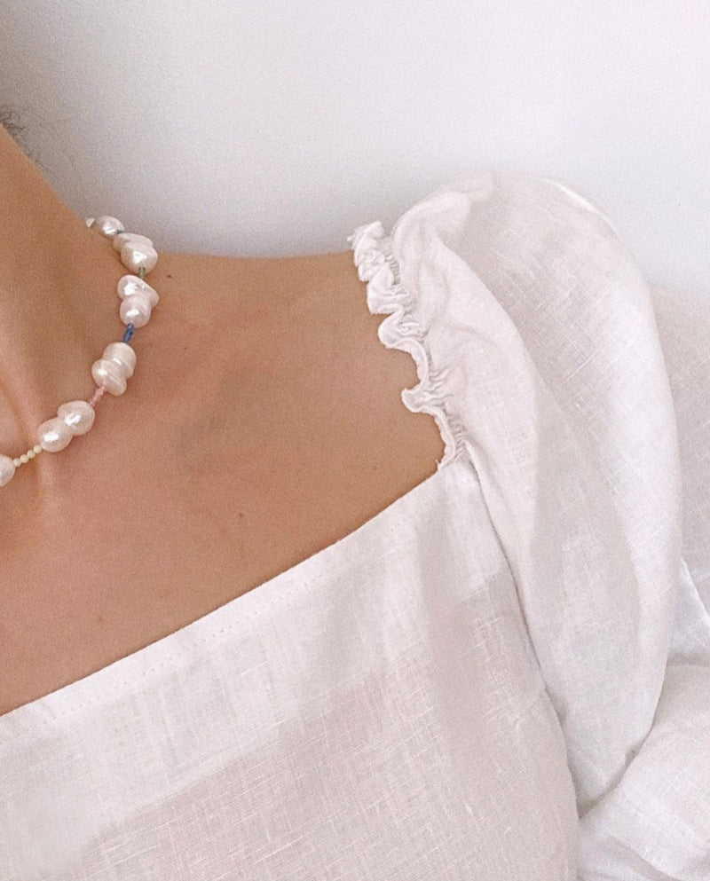 Rainbow Baroque Pearl Hyuna Style Choker Necklace Women