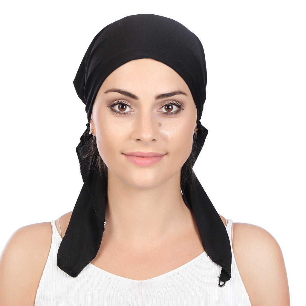 Ladies Muslim Baotou Solid Color Pullover Tail Hat