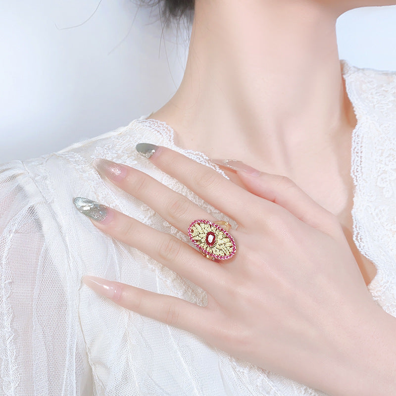 Gold-plated Simulation Red Corundum Design Old Money Style Suit