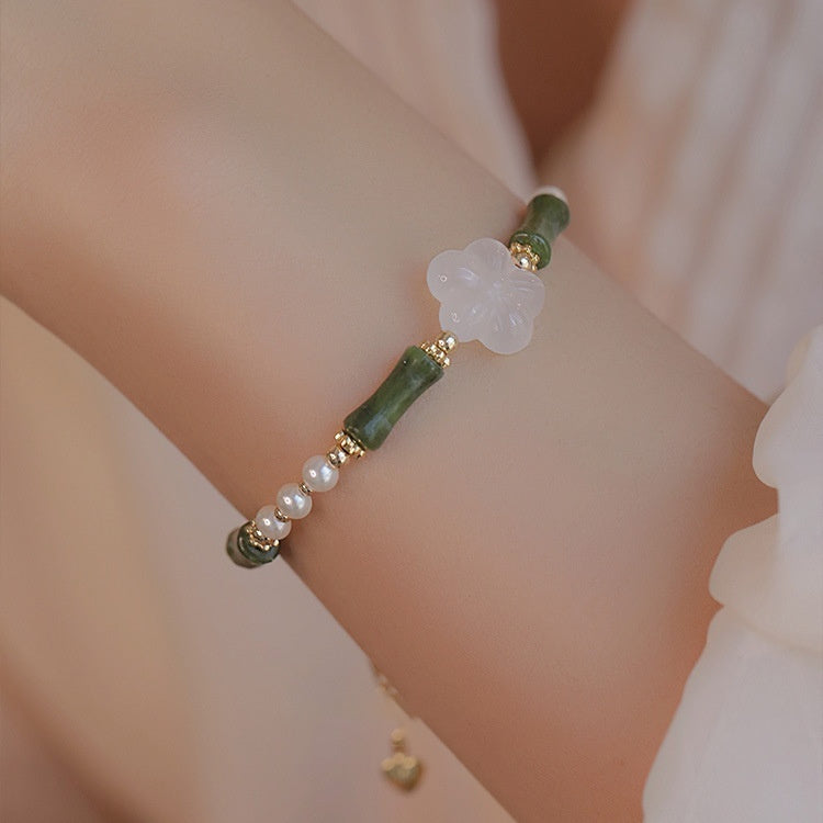 New Chinese Style Olivine Bamboo Joint Shell Pearls Bracelet For Women