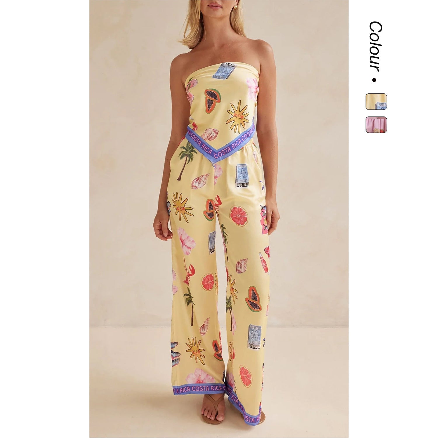 Fashion Positioning Printed Tube Top Wide Leg Pants Suit
