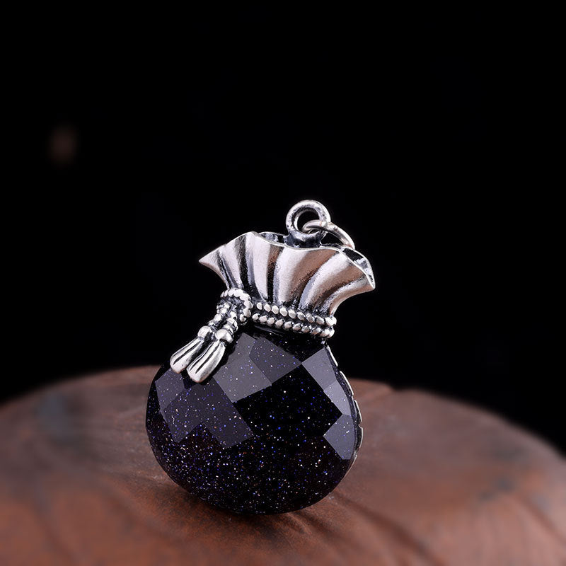 Silver Accessories Necklace Matte Craft Section Blue San Women's Money Bag Pendant