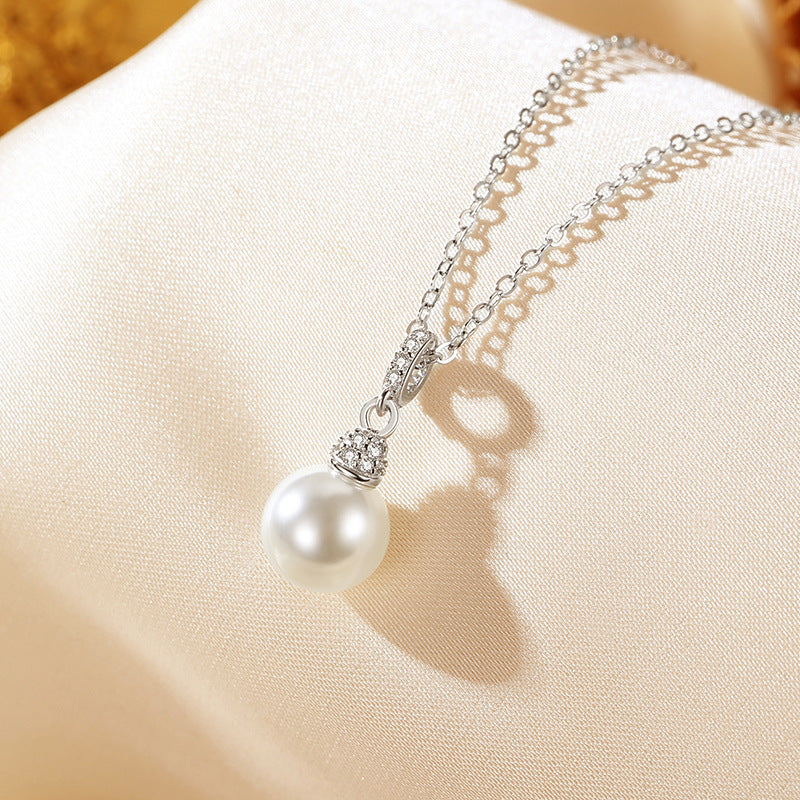 S925 Silver Fashion Affordable Luxury Style Pearl Necklace For Women Rhinestone Zircon