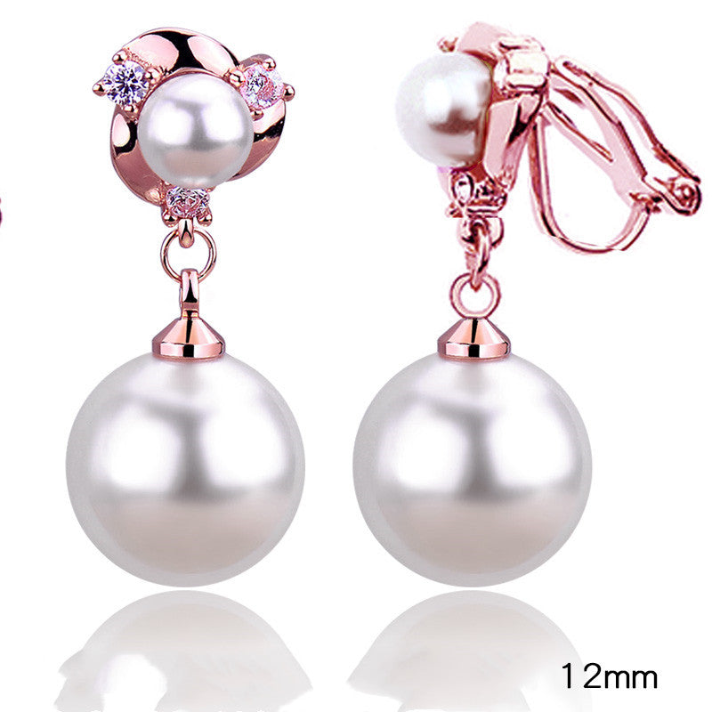 Style Tassel Clip Sterling Silver Pearl Earrings For Women