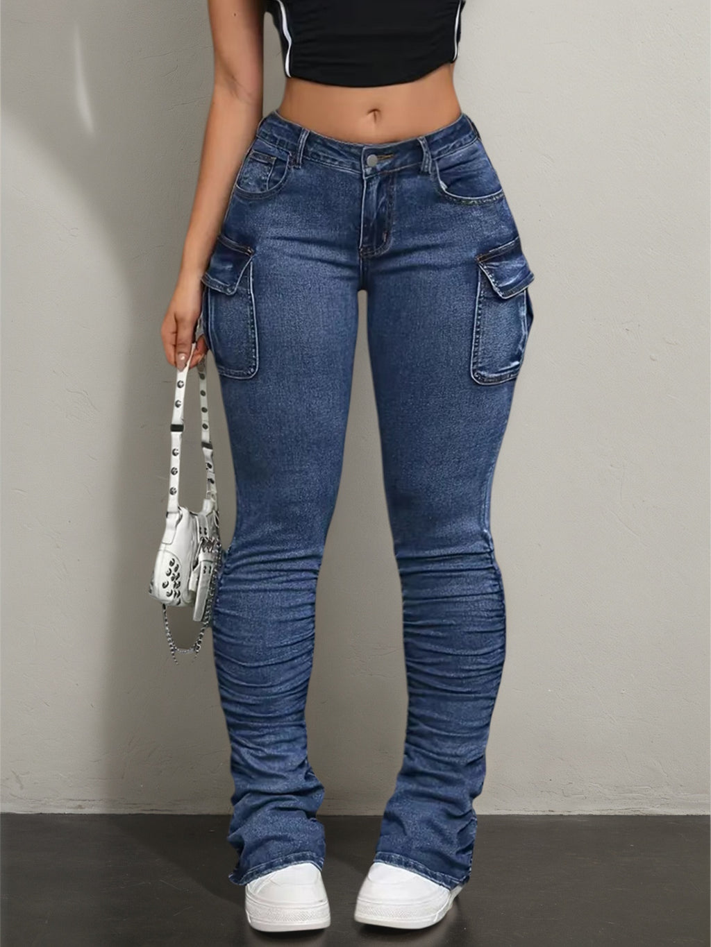 New Women's Workwear Tight Jeans With Multiple Pockets, Elastic And Casual, Comfortable And Breathable, An Indispensable Dressing Item