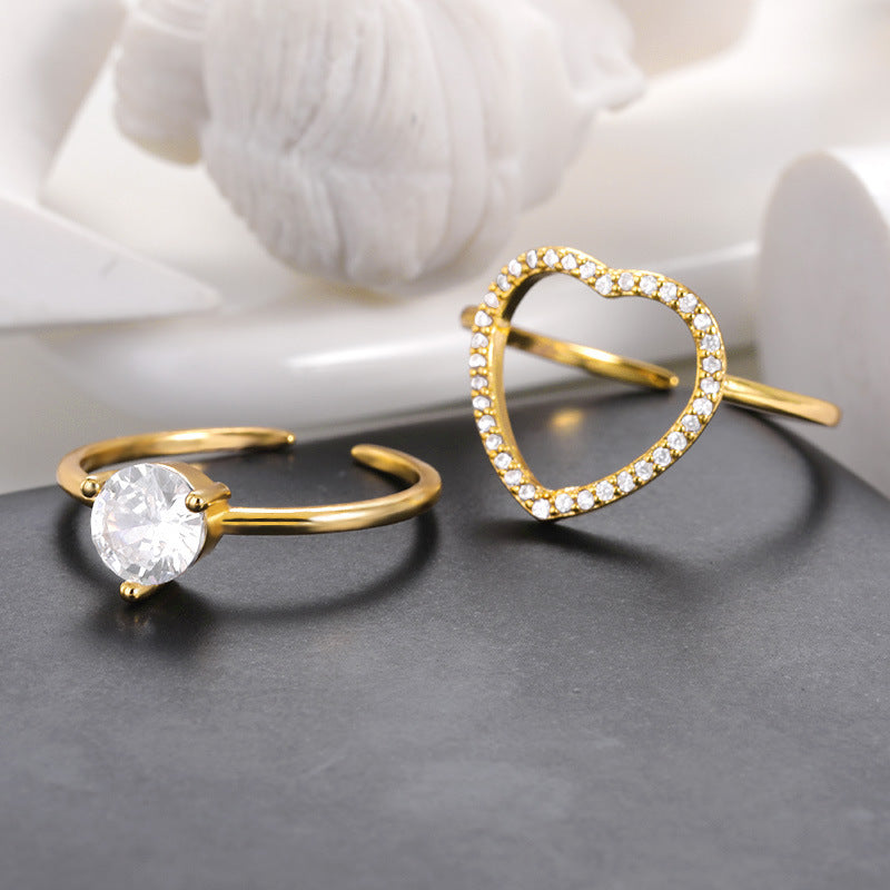 Ins Style Simple Heart-shaped Zircon Ring Women