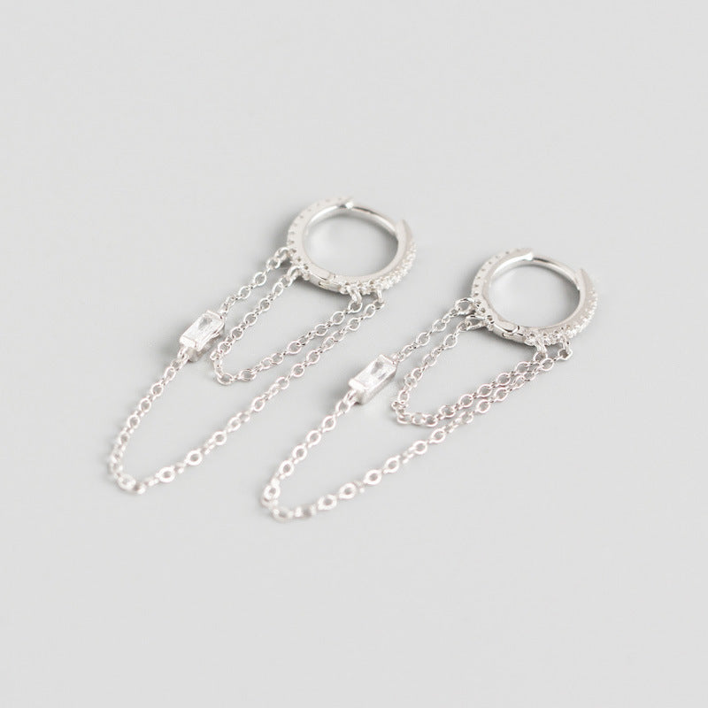 INS Style Chain Tassel Long Paragraph Ear Ring Wild Women Girl Silver Ear Jewelry