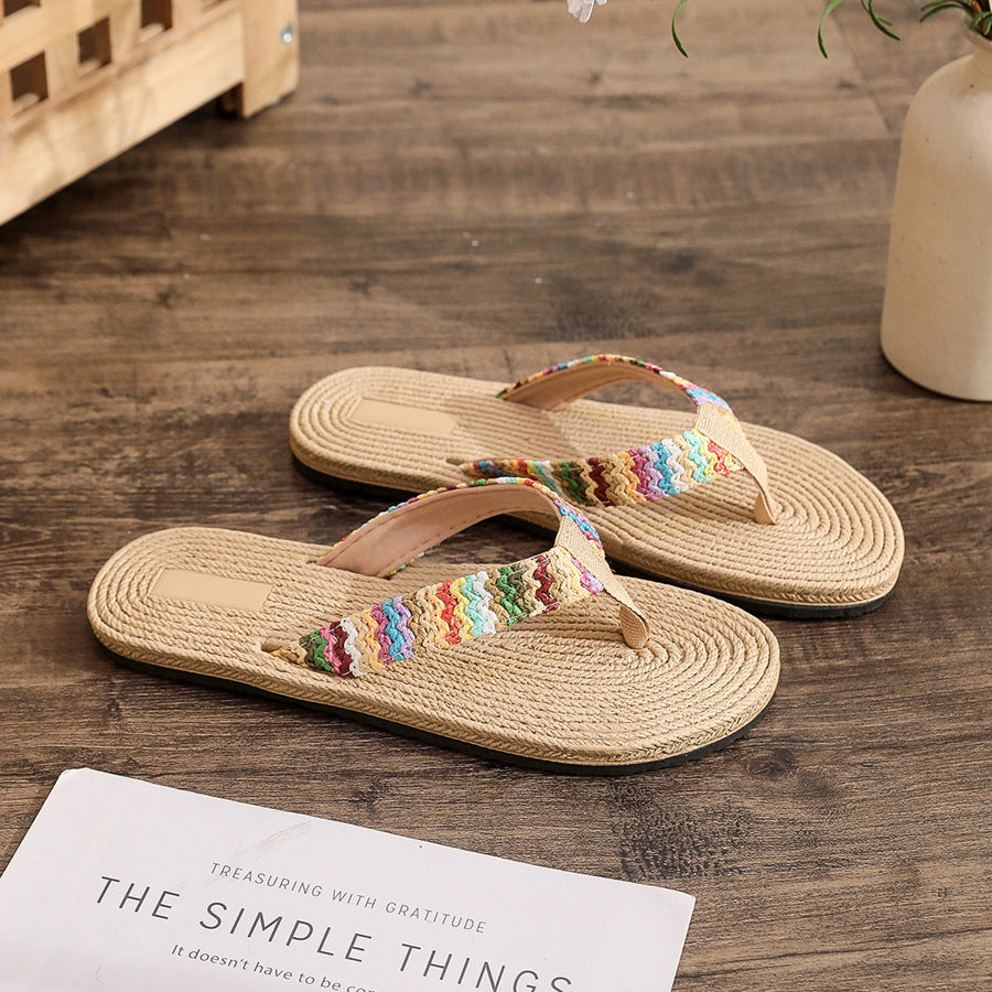 Pp Grass Woven Flip Flops For Women Summer