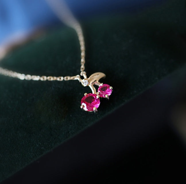 Small Cherry Light Luxury Pendant Creative Cute Girly Style Necklace For Women